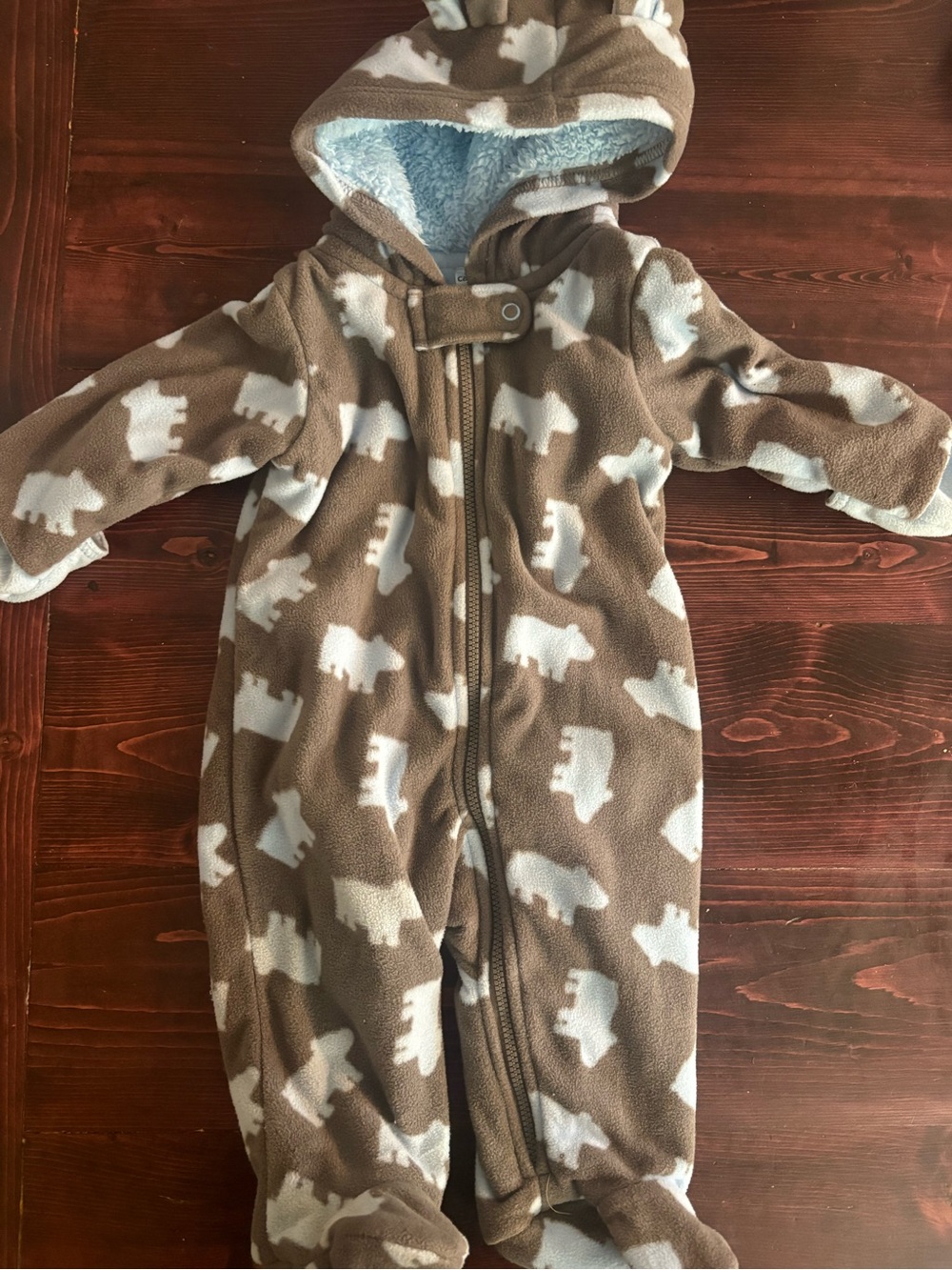 Carter’s 3 Month Cozy Brown Bear Print Fleece One-Piece Snowsuit - Kids